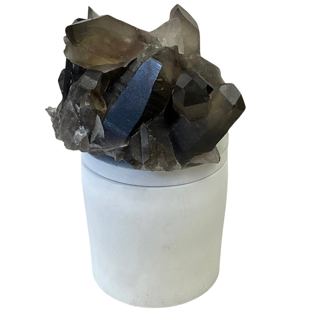 Smoky Quartz Crystal Cluster Lid Gardenia Candle