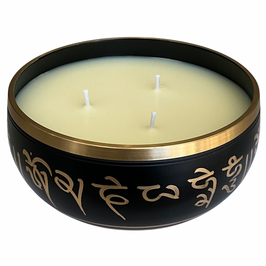 Large Brass & Black Print Sound Bowl - Gardenia Candle