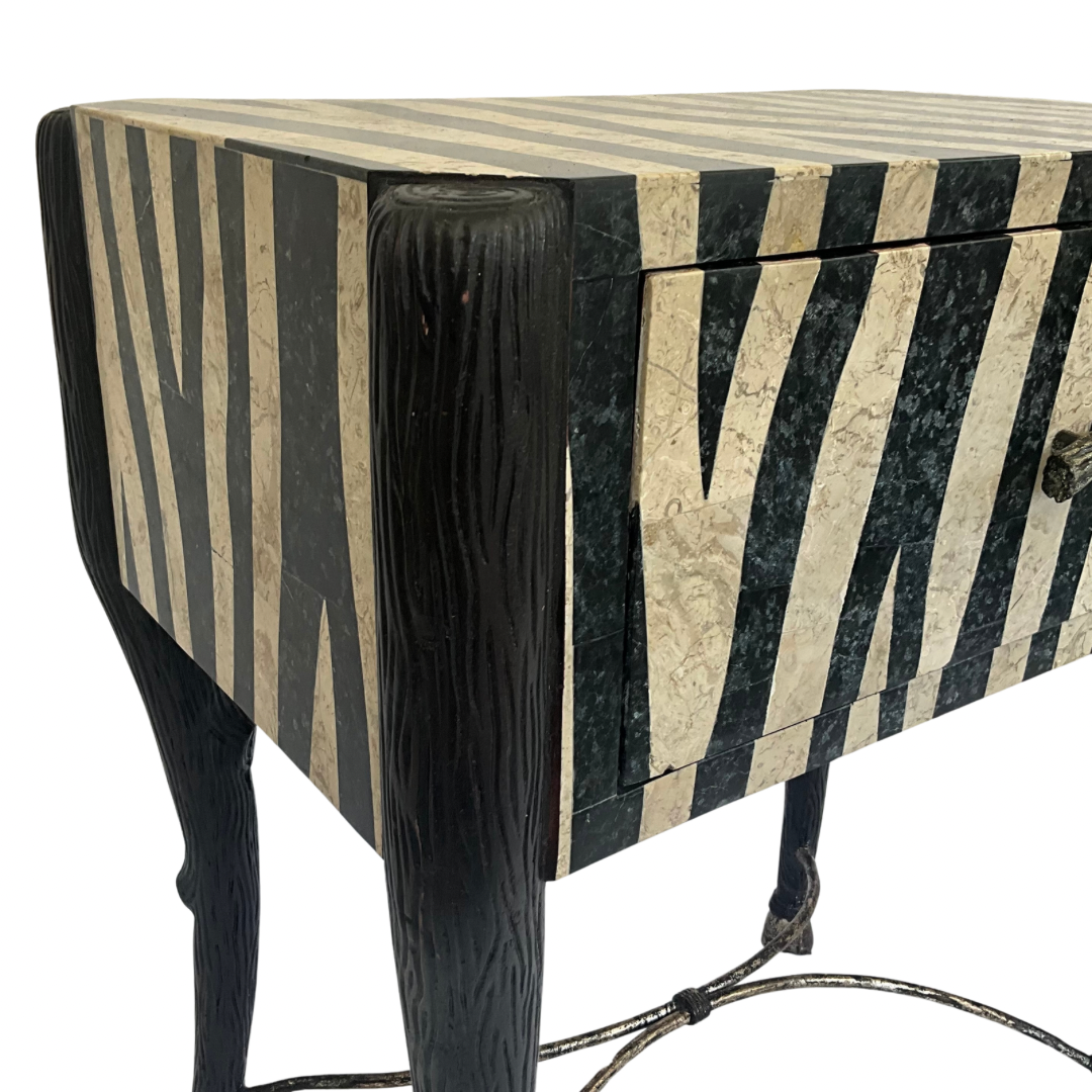 Zebra Print Accent Table with Drawer & Hoof Feet