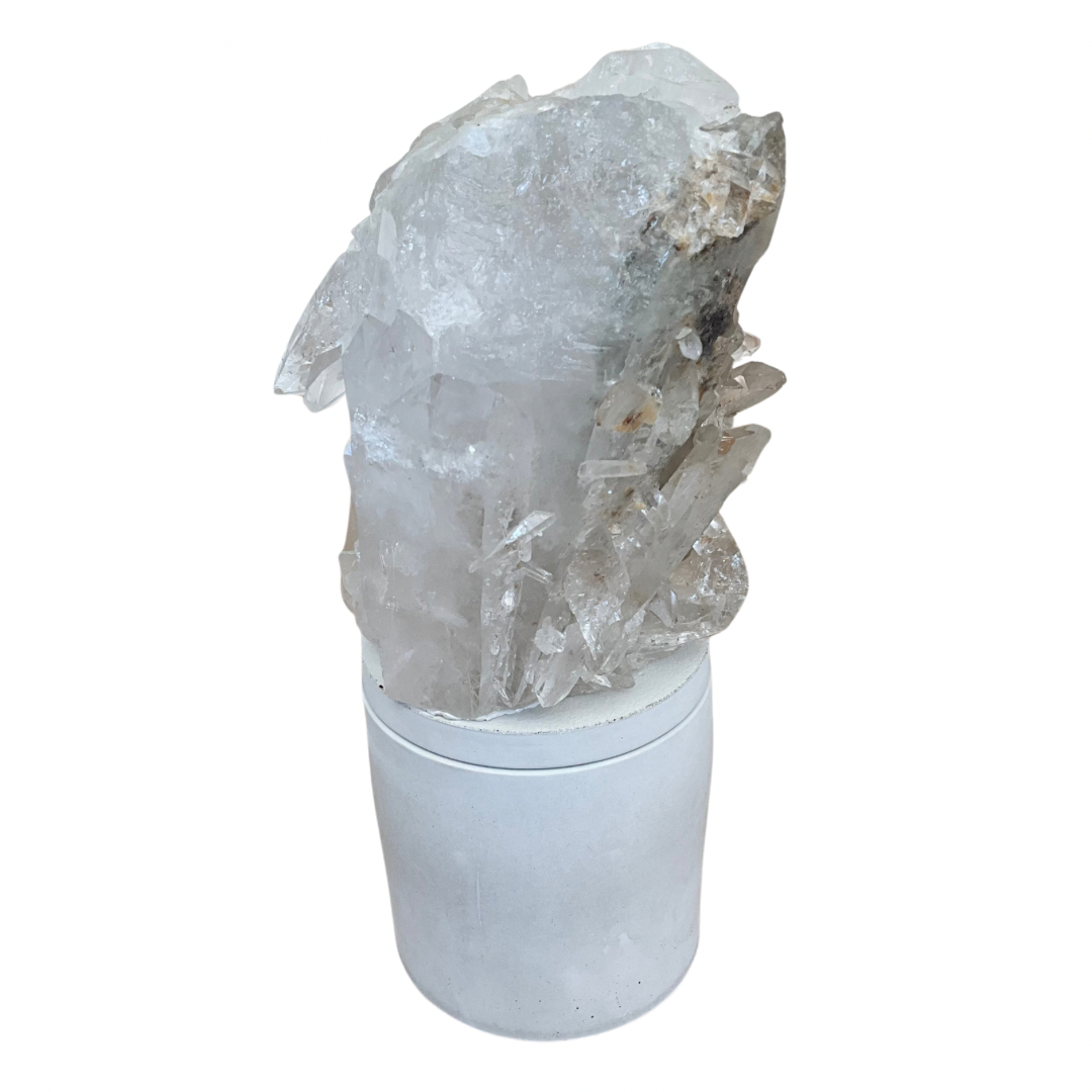 Large Quartz Crystal Cluster Lid Gardenia Candle