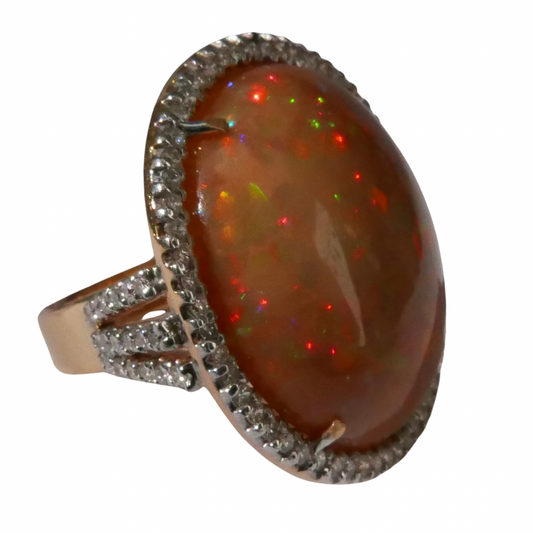 Cabochon Opal Ring with Diamonds