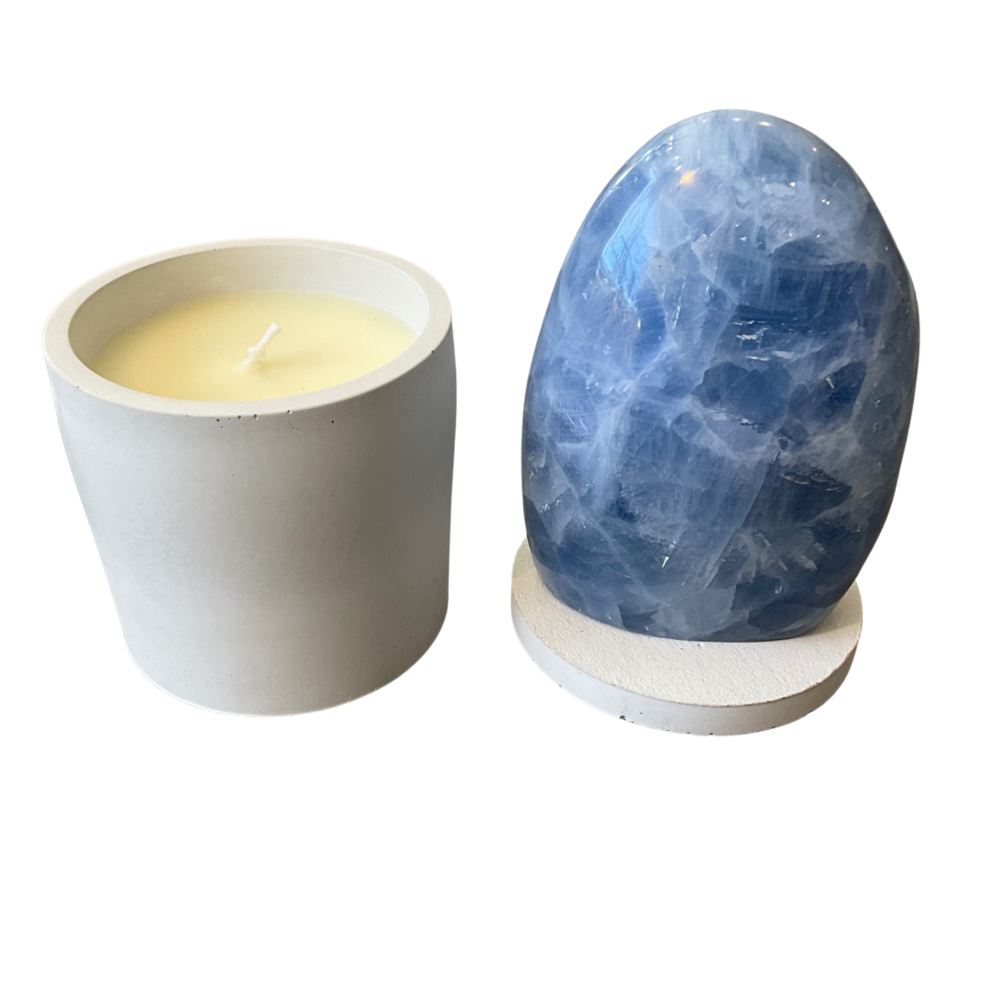 Blue Agate Crystal Lid Gardenia Candle