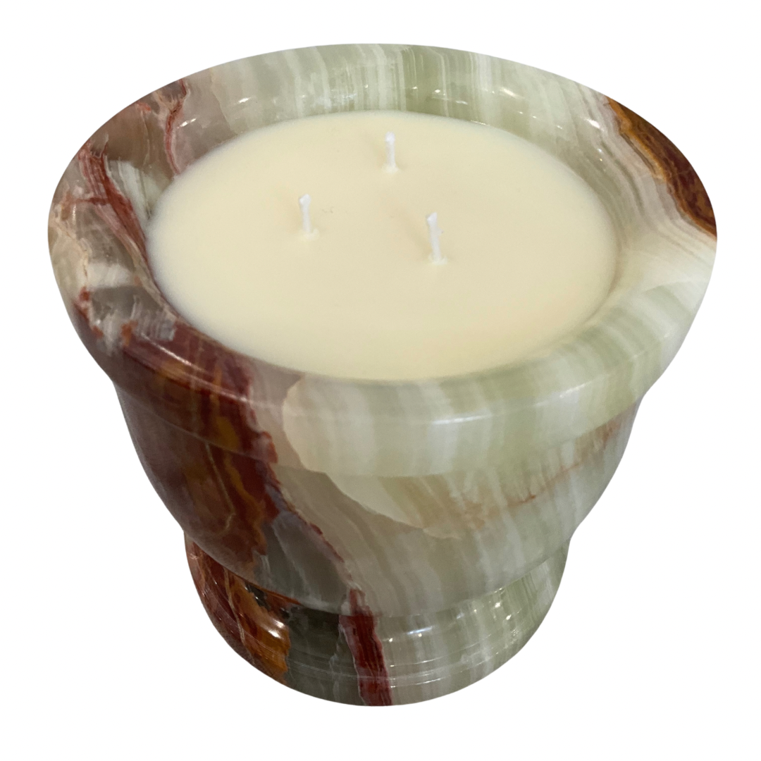 Large Red & Green Onyx Marble Gardenia Candle