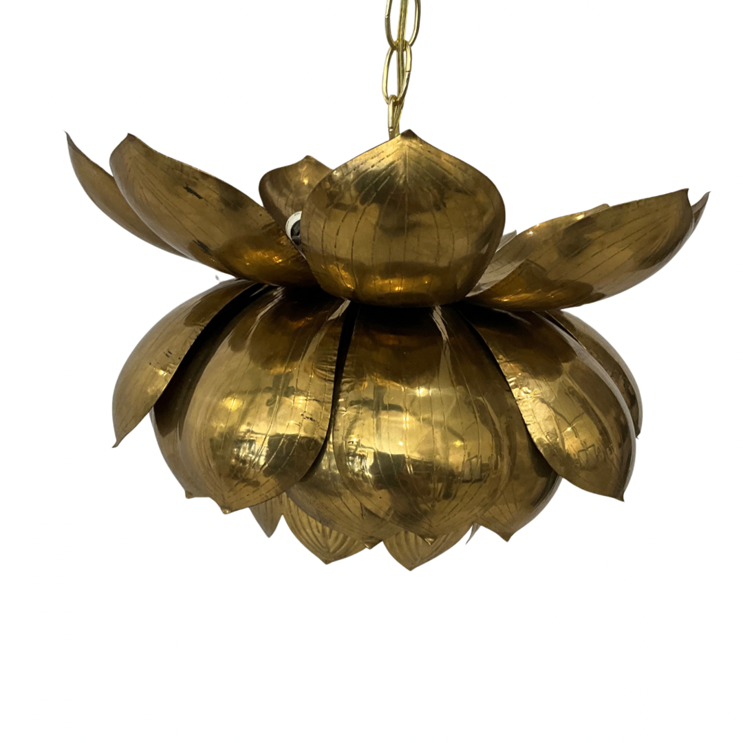 Feldman Large Vintage Brass Lotus Hanging Lamp