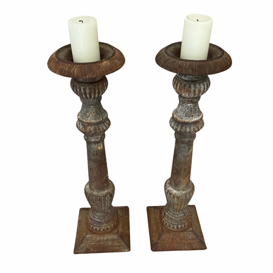 Vintage Set of 2 Cast Iron Candle Holders