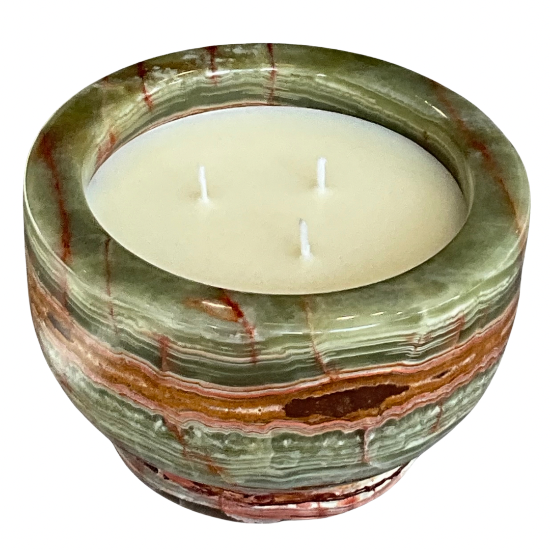 Green & Orange Onyx Marble Vessel Gardenia Scent Candle