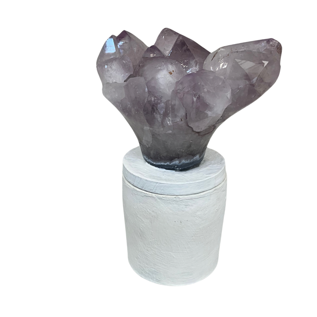 Amethyst "Flower" Cluster Crystal Lid Gardenia Candle