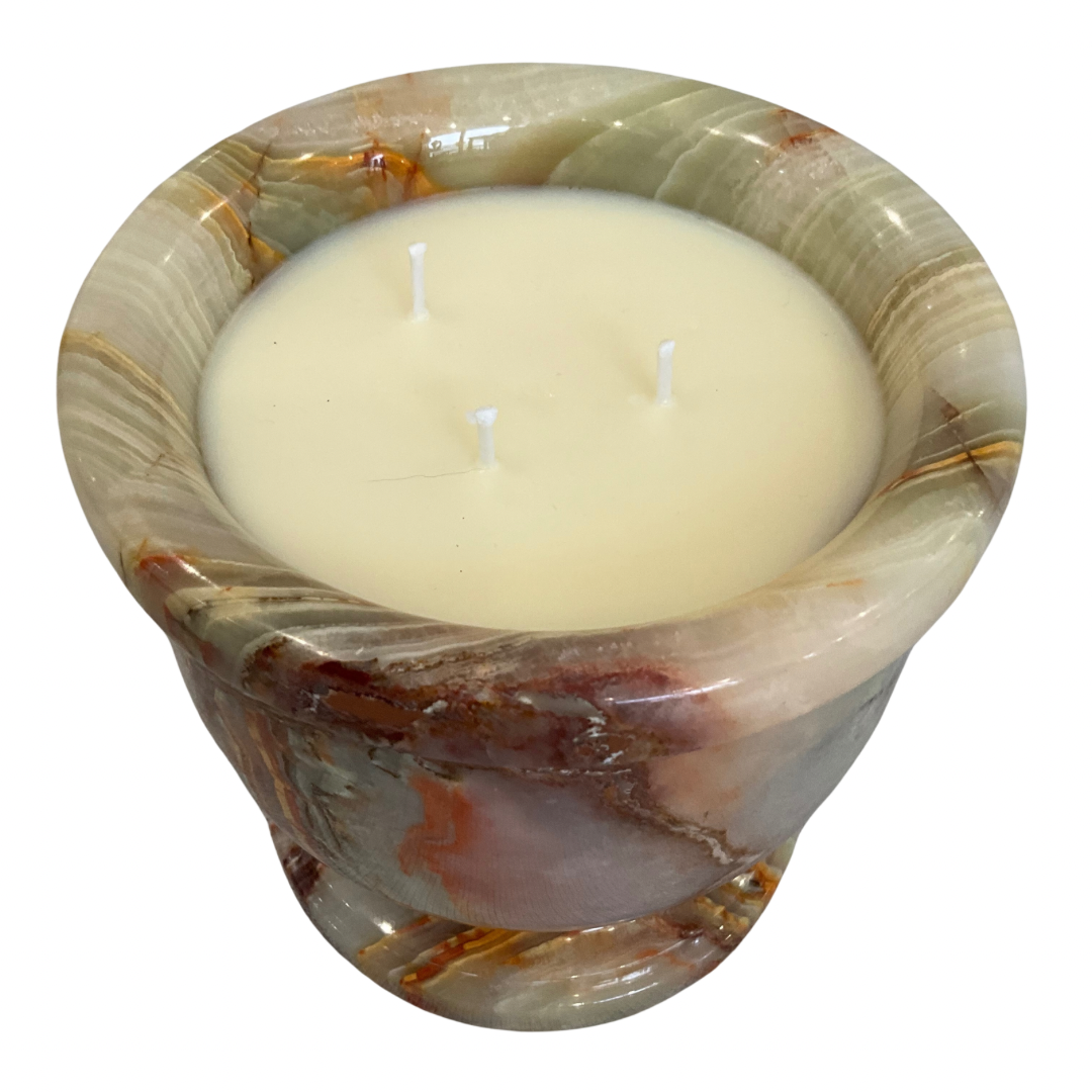 Large Green & Red Onyx Marble Gardenia Candle