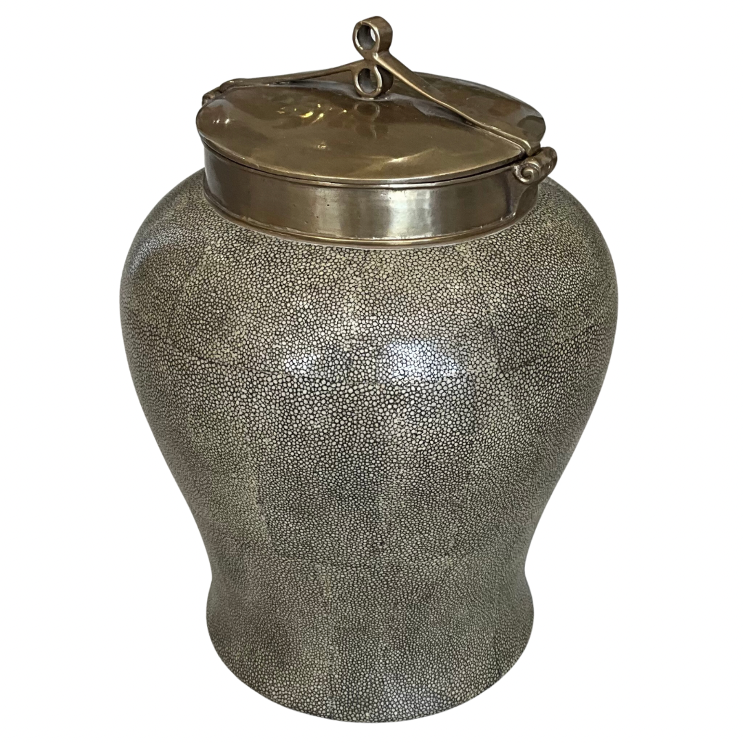 Faux Shagreen Ceramic Container with Lid