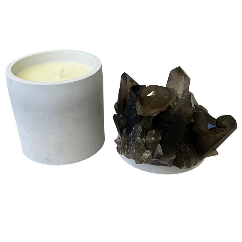 Smoky Quartz Crystal Cluster Lid Gardenia Candle