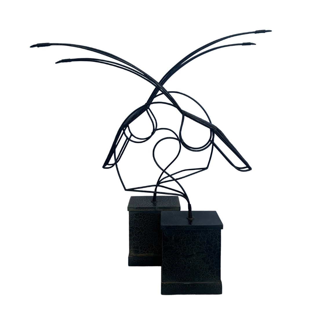 Pair of Metal Rod and Wire Gazelle Sculptures