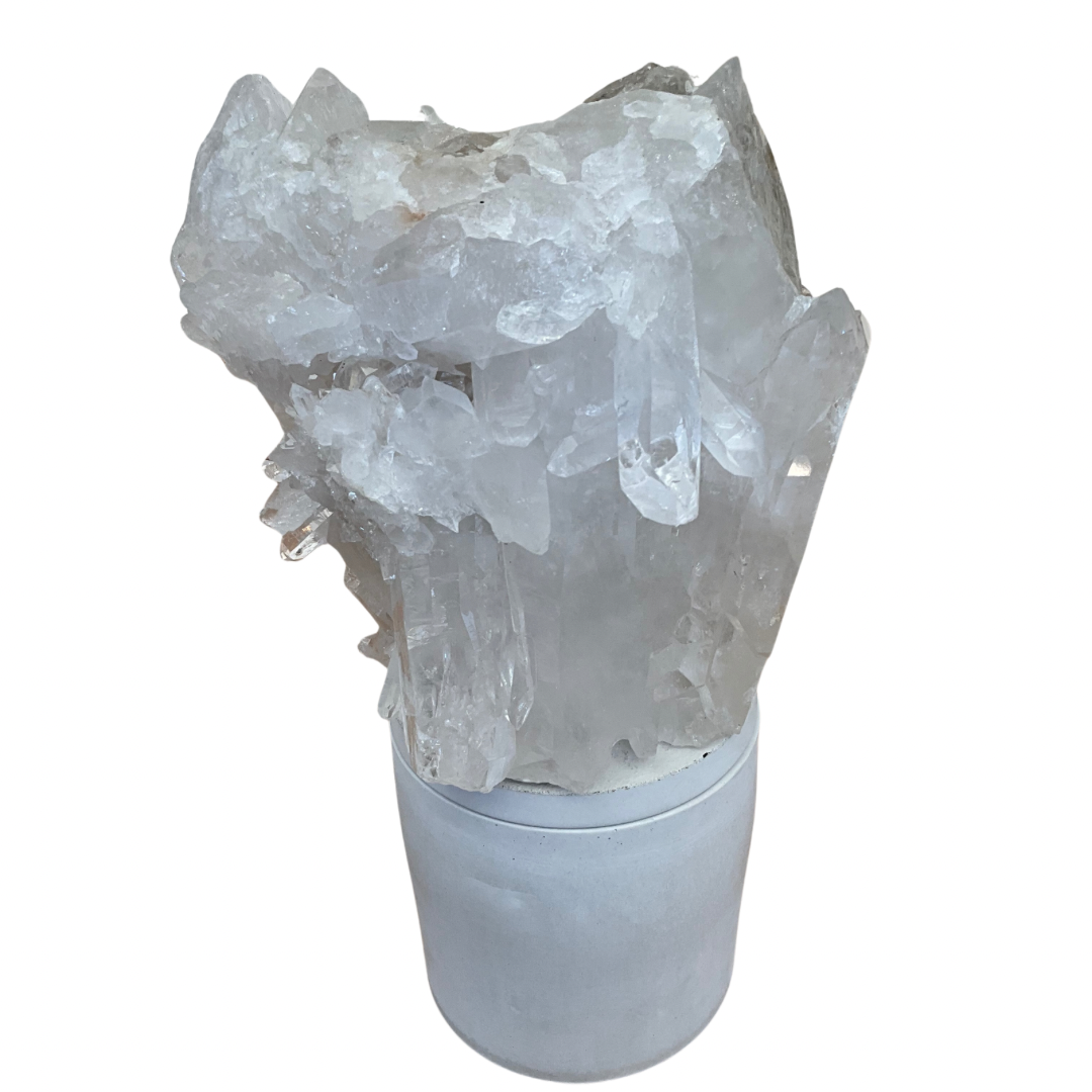 Large Quartz Crystal Cluster Lid Gardenia Candle