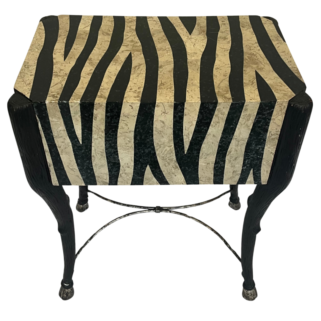 Zebra Print Accent Table with Drawer & Hoof Feet