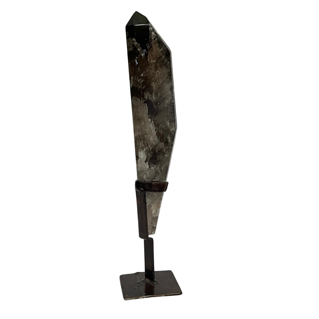 Smoky Quartz Crystal Long Point on Custom Stand