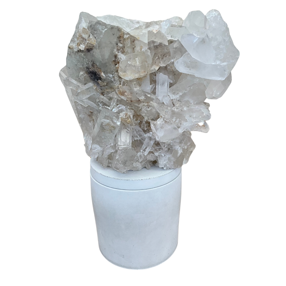 Large Quartz Crystal Cluster Lid Gardenia Candle