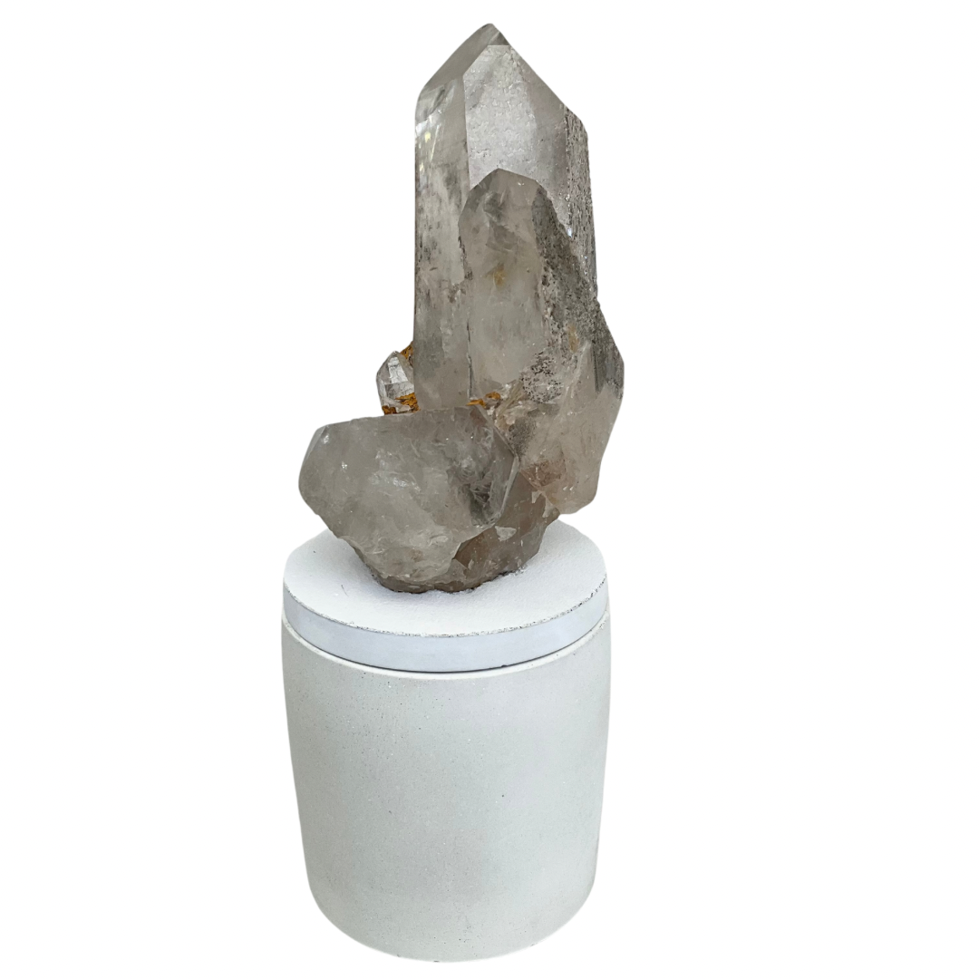 Quartz Crystal Abstract Cluster with Rainbow Lid Gardenia Candle