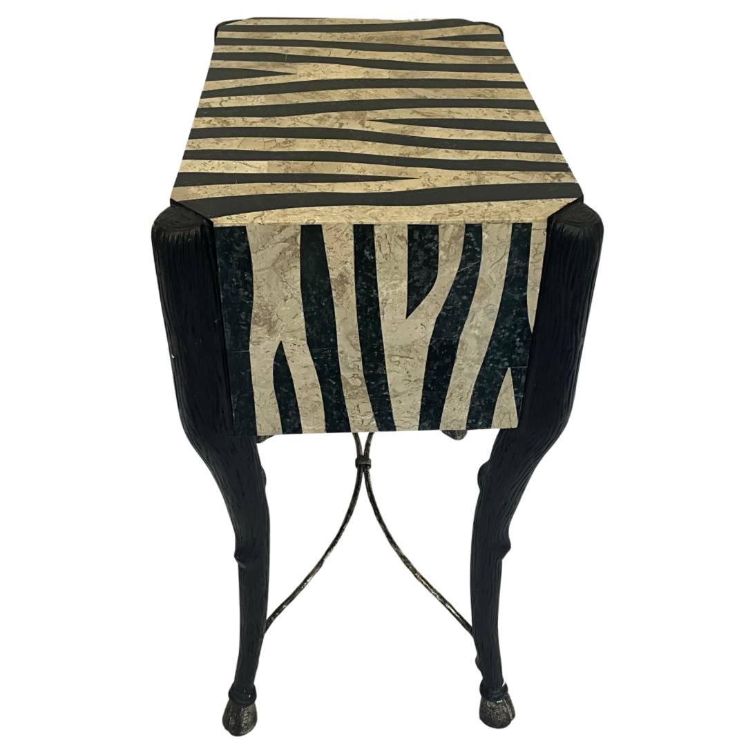 Zebra Print Accent Table with Drawer & Hoof Feet