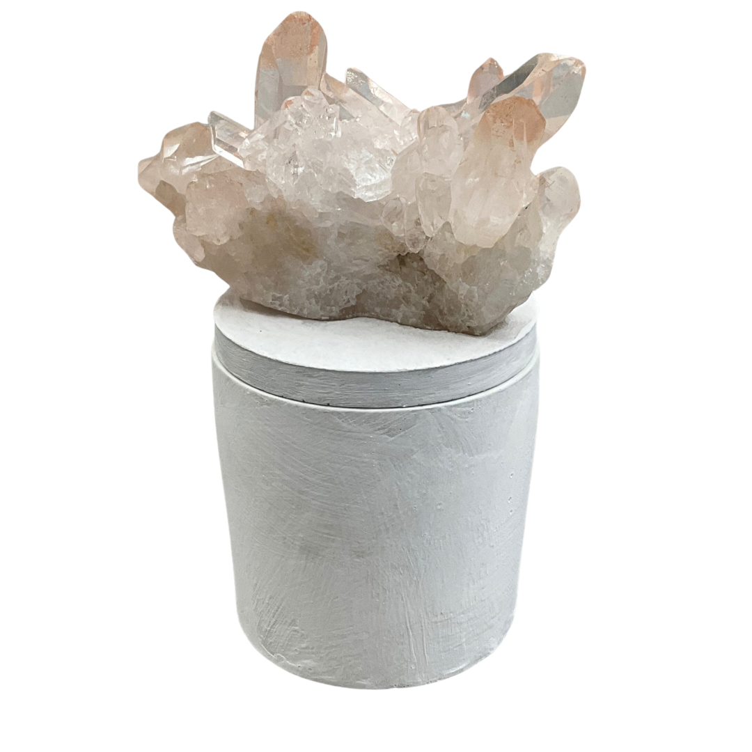 Clear Quartz Crystal Generators w/Blush Accents Lid Gardenia Candle