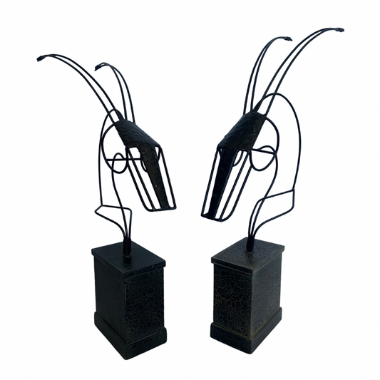 Pair of Metal Rod and Wire Gazelle Sculptures