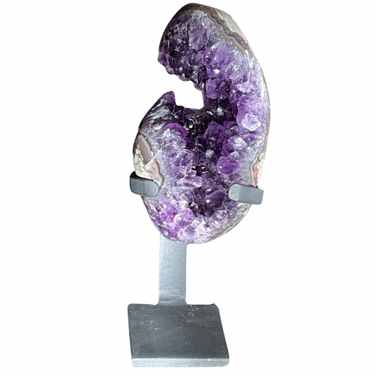 Abstract Amethyst Geode Crystal on Metal Stand
