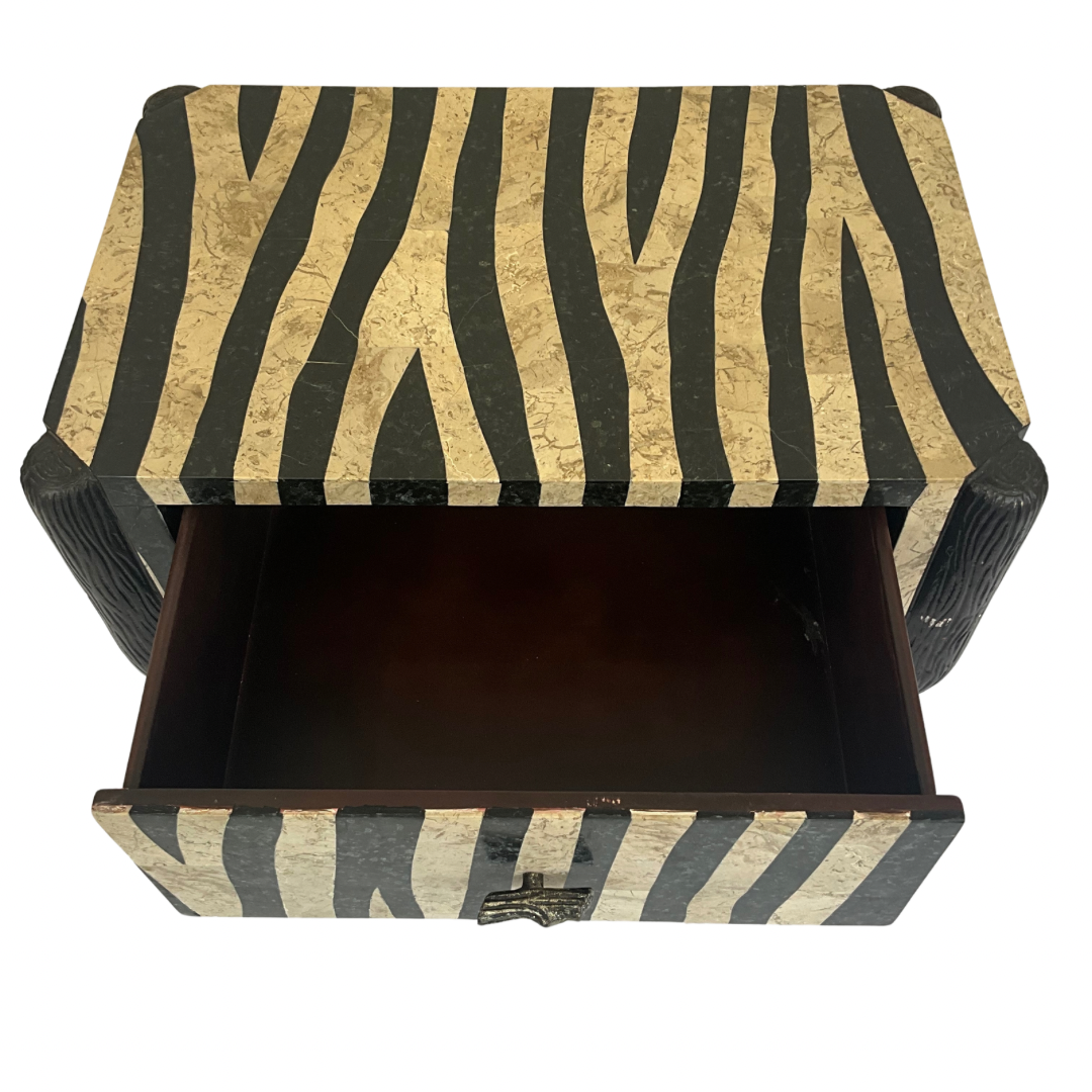 Zebra Print Accent Table with Drawer & Hoof Feet