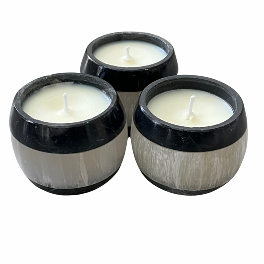 Small Selenite & Black Stone Gardenia Candle