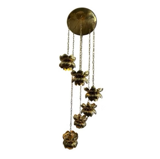 Feldman Six Lamp Brass Lotus Hanging Chandelier