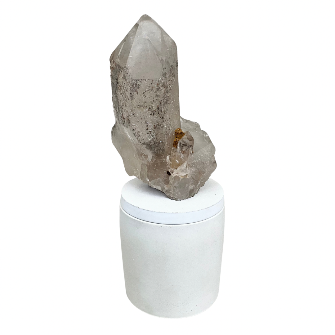 Quartz Crystal Abstract Cluster with Rainbow Lid Gardenia Candle