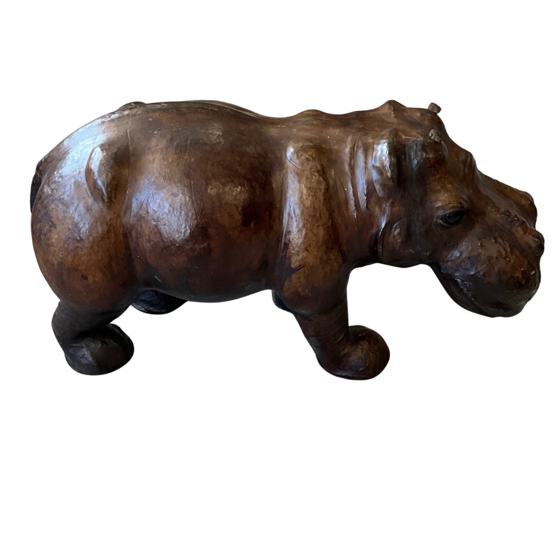 Vintage Leather Hippo Sculpture