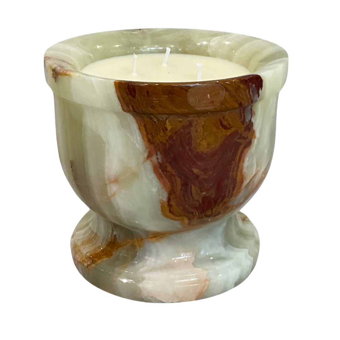 Large Green Onyx Marble Vessel Gardenia Scent Candle