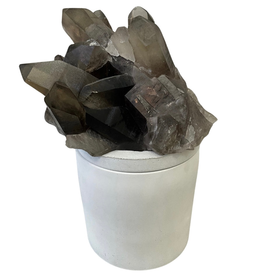 Smoky Quartz Crystal Cluster Lid Gardenia Candle