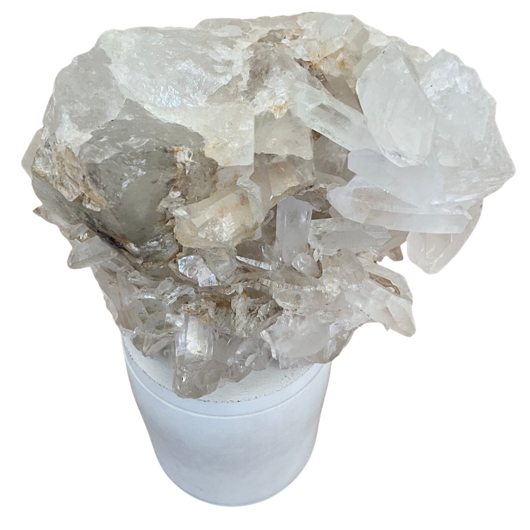 Large Quartz Crystal Cluster Lid Gardenia Candle