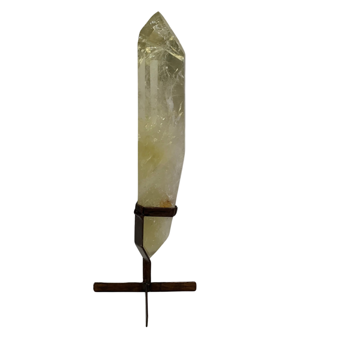 Large Citrine Crystal Point on Metal Stand