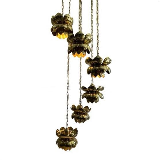 Feldman Six Lamp Brass Lotus Hanging Chandelier