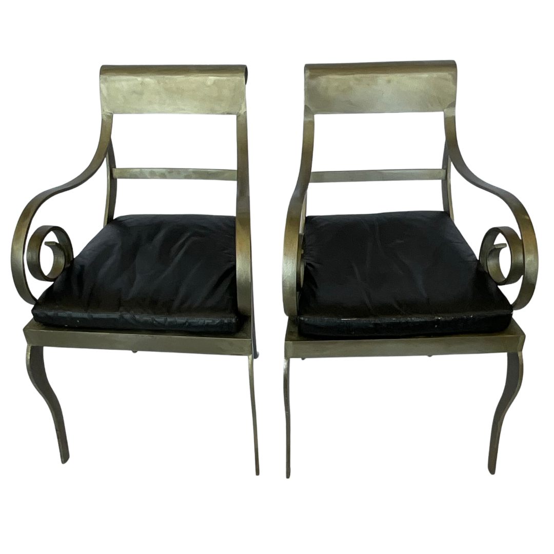 Pair of Vintage Brushed Steel Arm Chairs