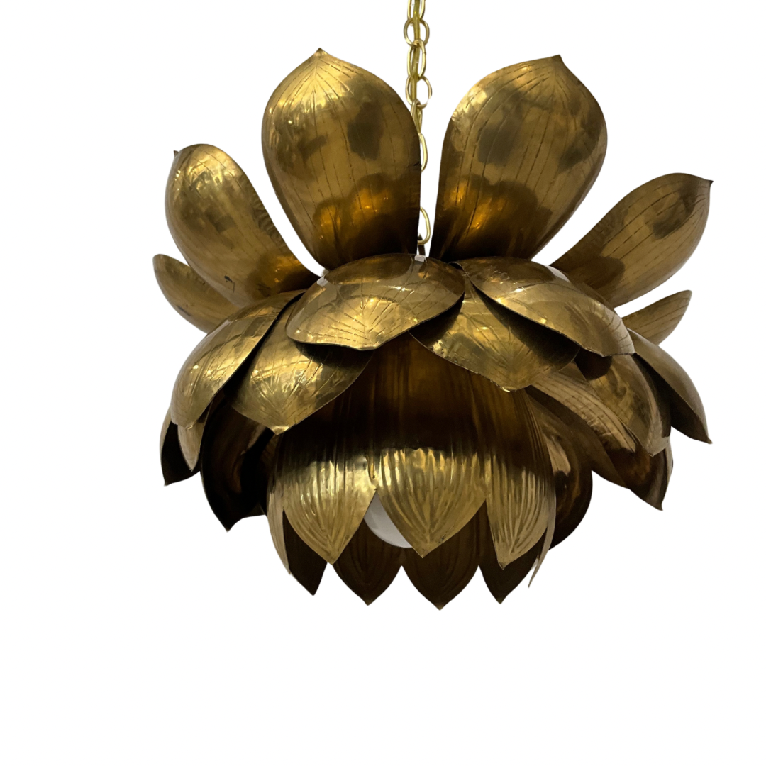 Feldman Large Vintage Brass Lotus Hanging Lamp