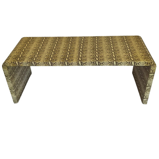 Vintage Snake Print Leather Waterfall Coffee Table Designed by Karl Springer