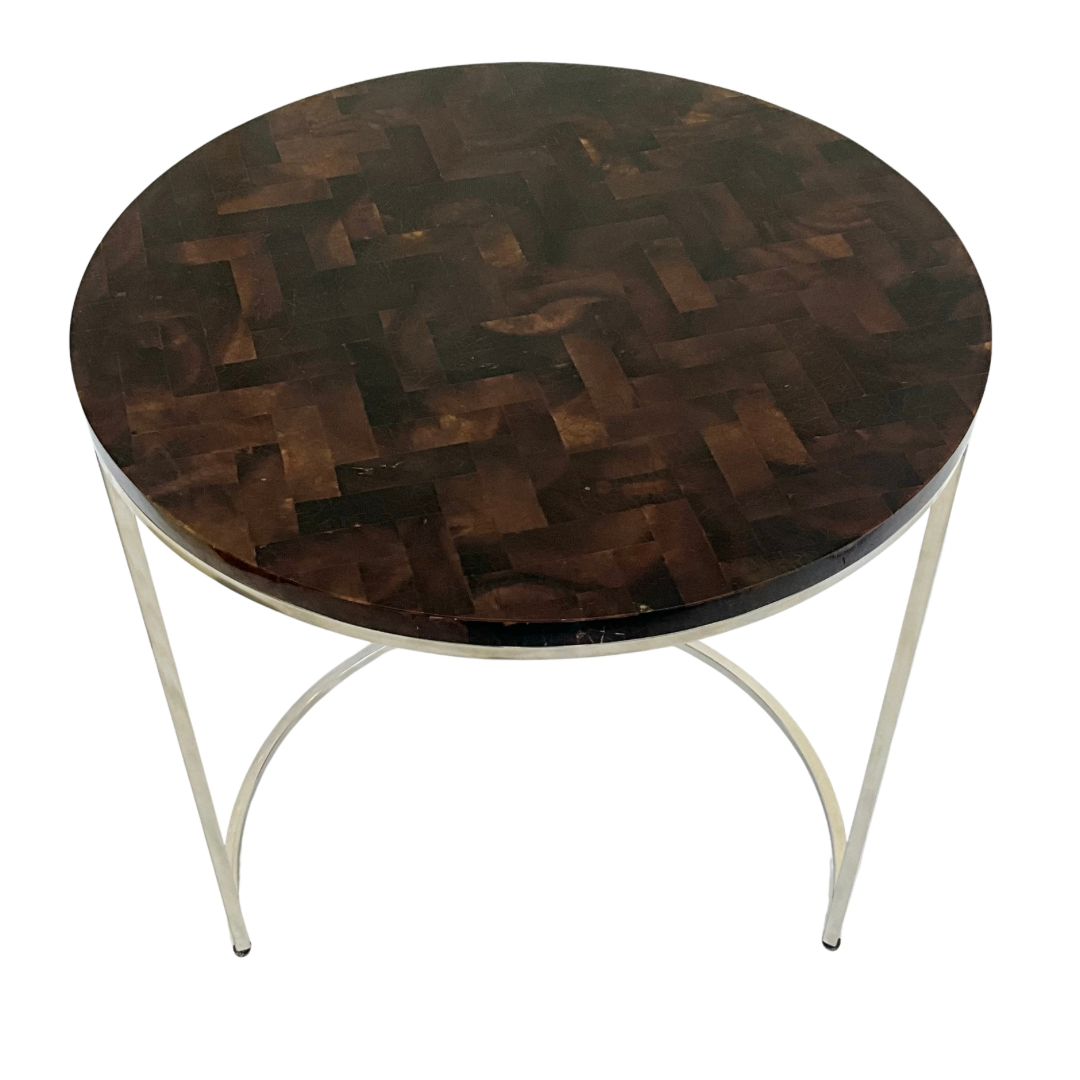 Tessellated Coconut Shell and Chrome Nesting Tables