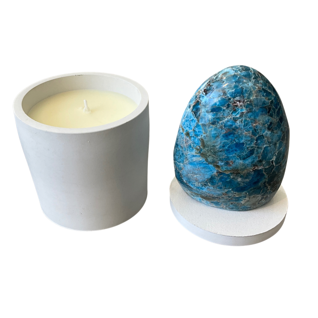 Blue Apatite Gem Stone Lid Gardenia Candle