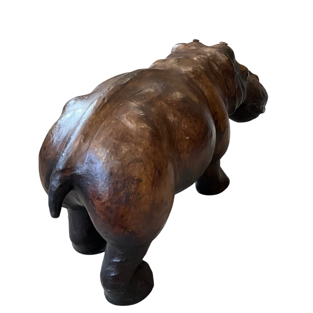 Vintage Leather Hippo Sculpture