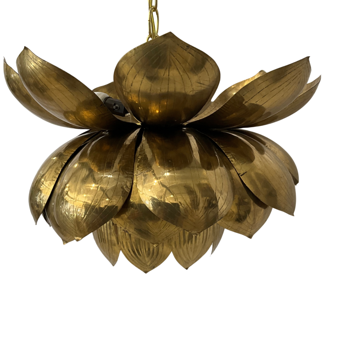 Feldman Large Vintage Brass Lotus Hanging Lamp