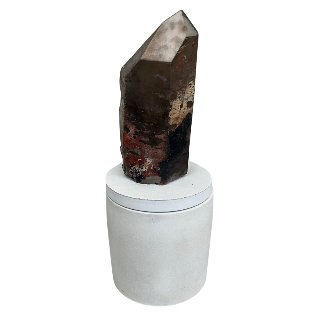 Abstract Smoky Quartz Crystal Lid Gardenia Candle