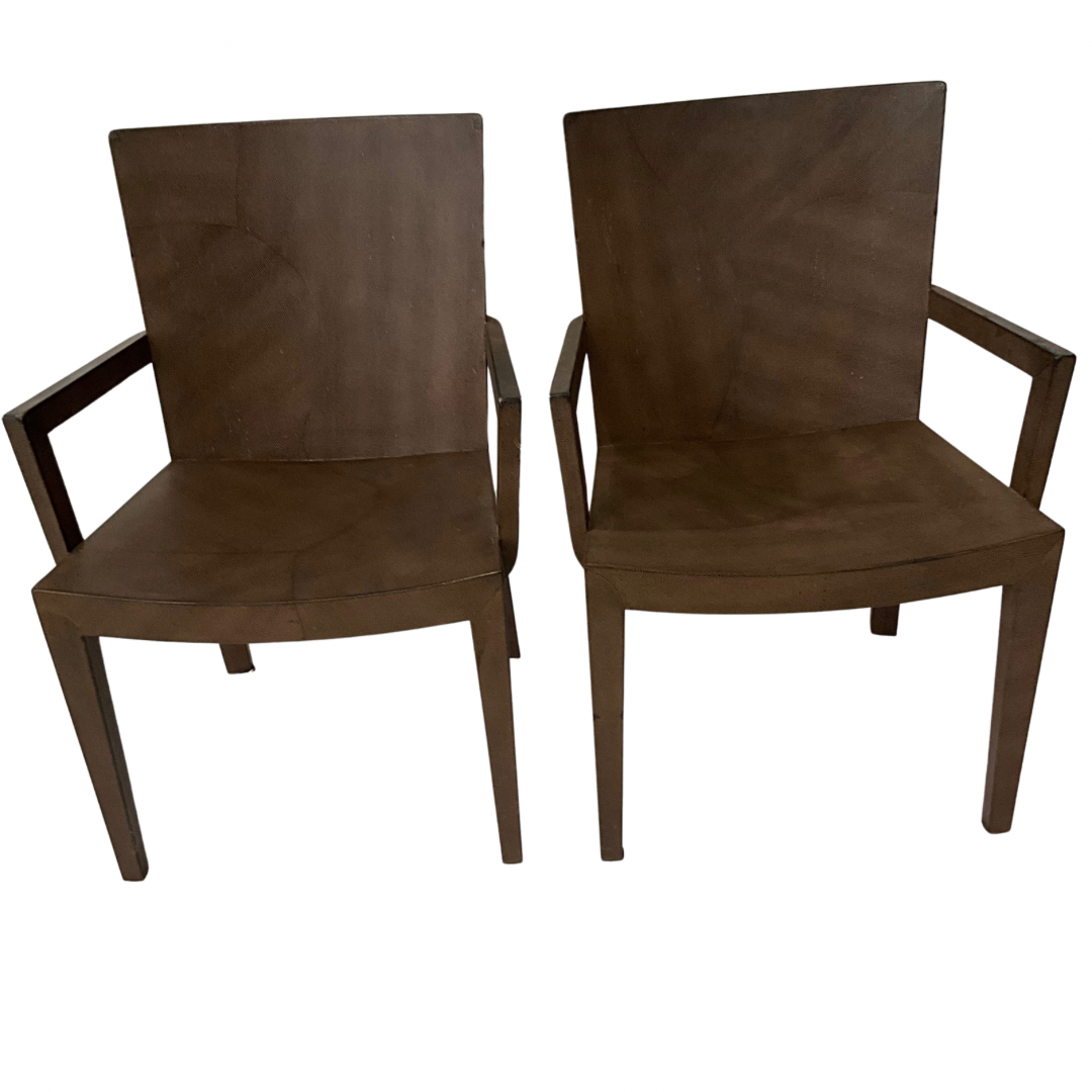 Karl Springer Signed 1987 JMF Lizard Print Leather Pair of Chairs