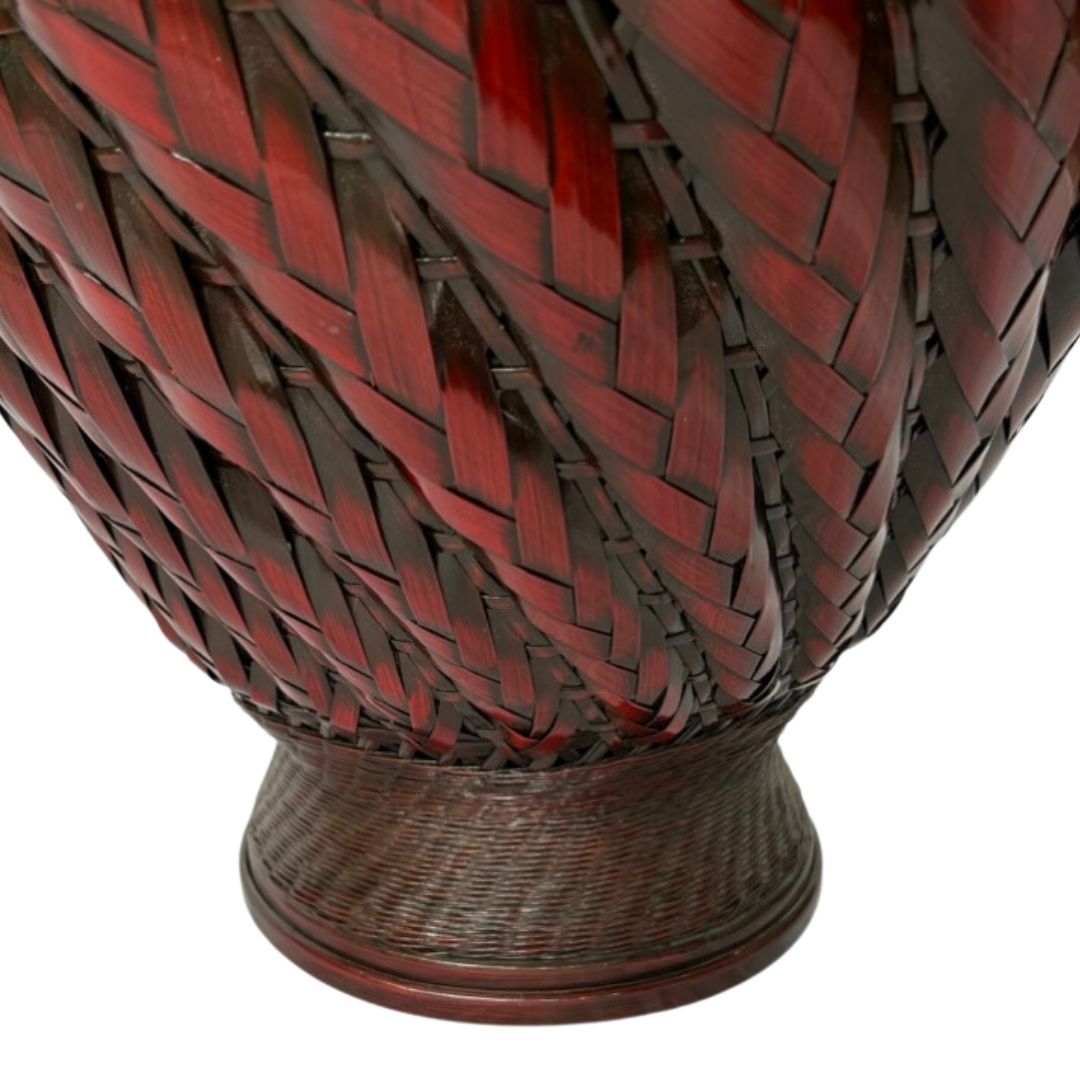 Glazed Red Rattan Floor Vase