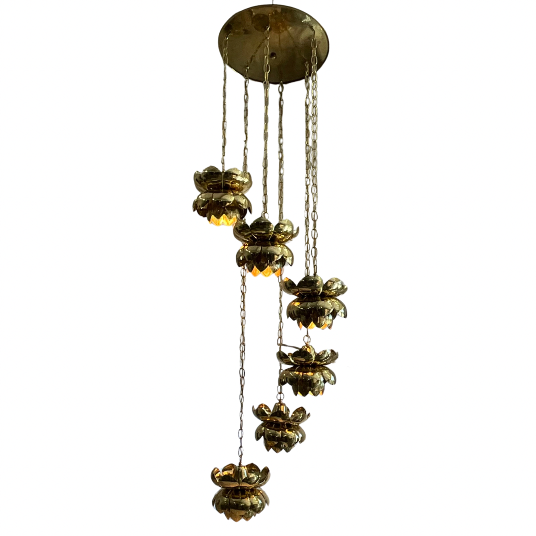 Feldman Six Lamp Brass Lotus Hanging Chandelier