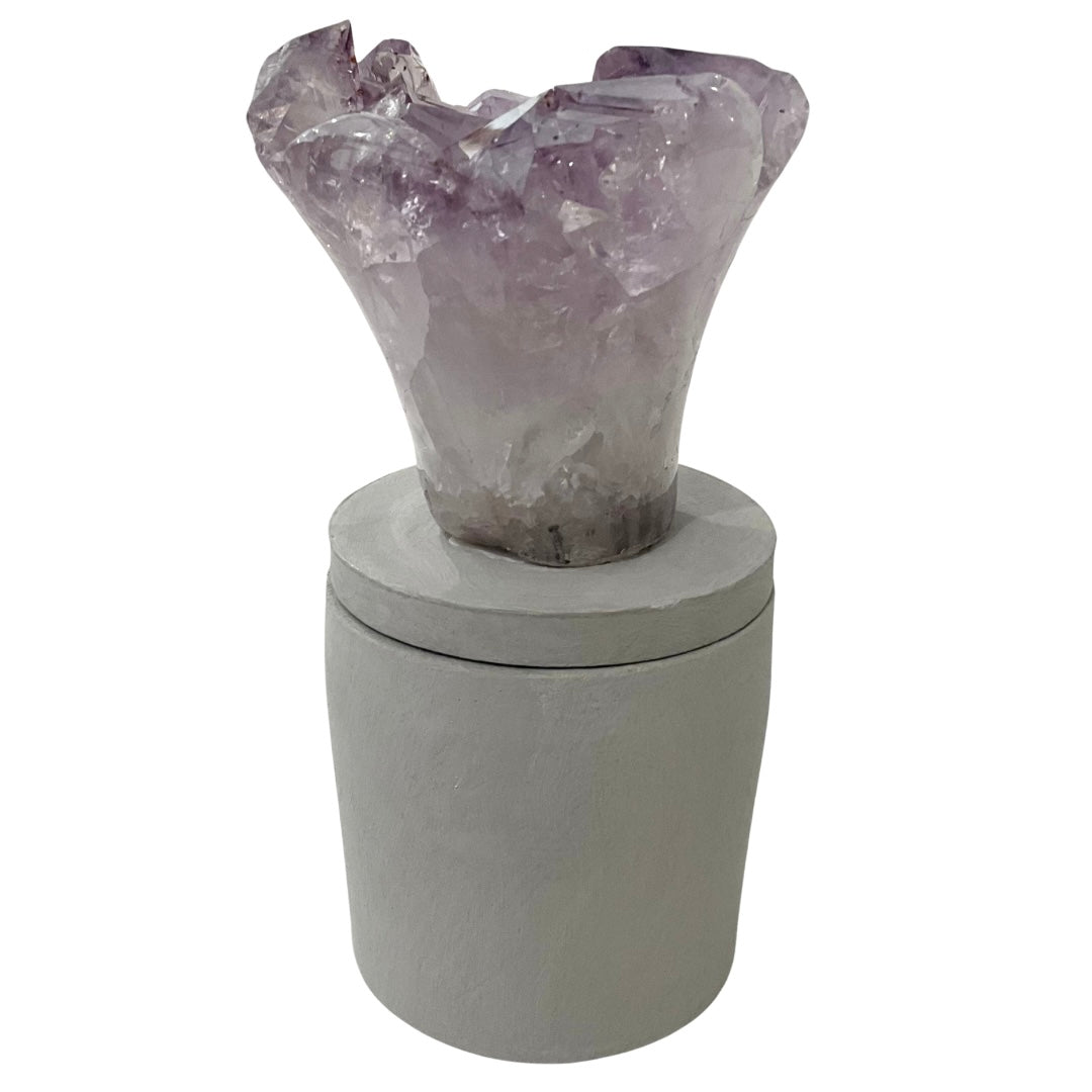 Amethyst "Flower" Cluster Crystal w/Clear Accents Lid Gardenia Candle