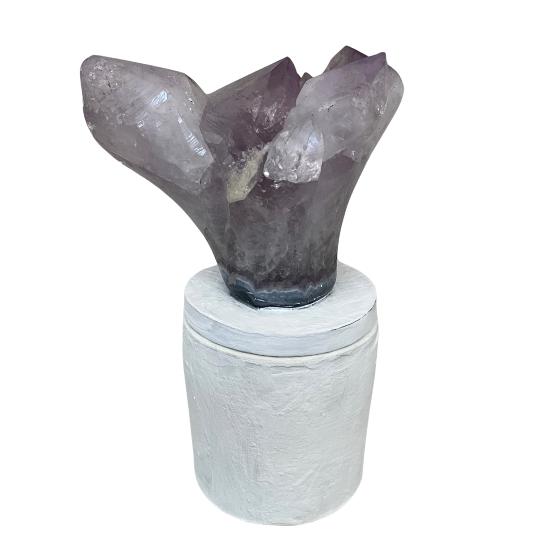 Amethyst "Flower" Cluster Crystal Lid Gardenia Candle