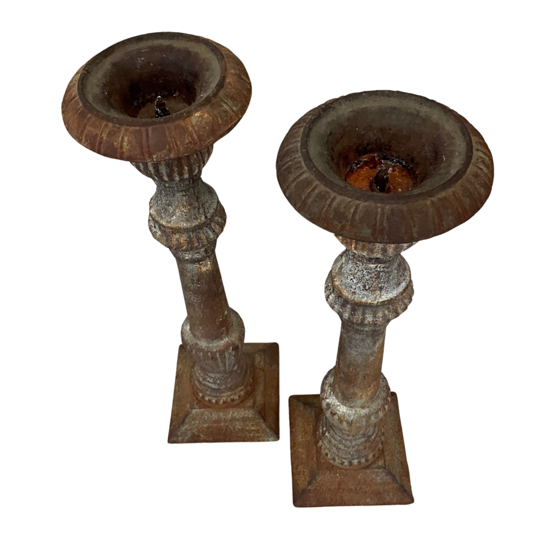 Vintage Set of 2 Cast Iron Candle Holders