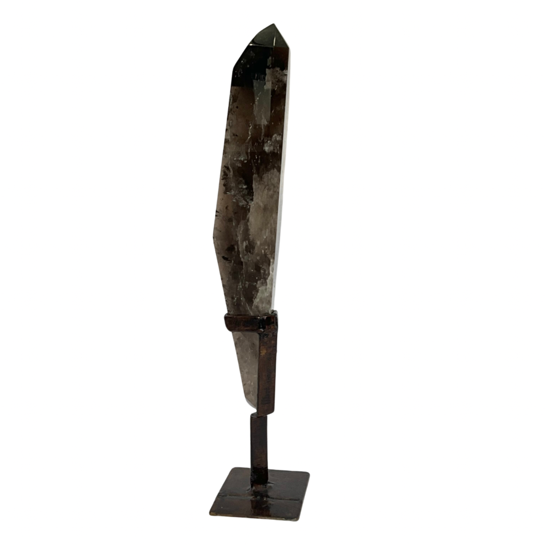 Smoky Quartz Crystal Long Point on Custom Stand