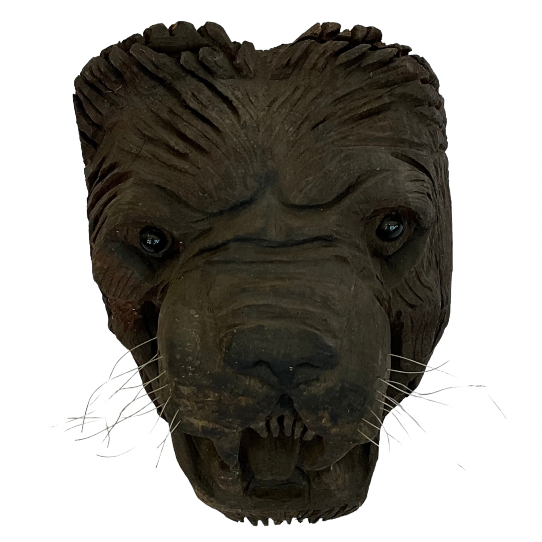 Carved Solid Wood Lion Head Sculpture